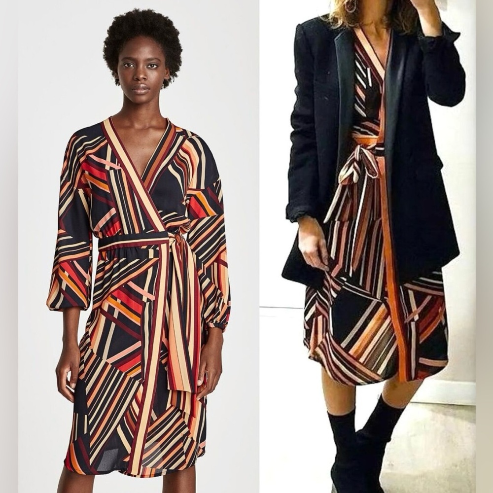 NWT Zara Striped Midi Wrap Dress